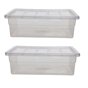 2 x 56cm Under Bed Storage Box Spacemaster Mini Clear Plastic Stackable Home Storage Box