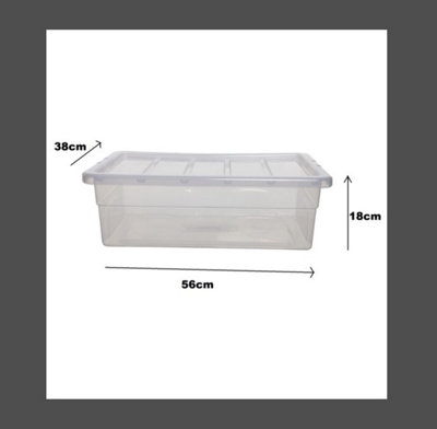 2 x 56cm Under Bed Storage Box Spacemaster Mini Clear Plastic Stackable Home Storage Box