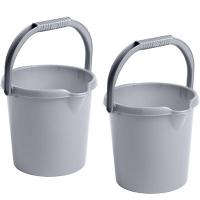 2 x 5L Grey Storage Plastic Buckets With Handle, Spout & Graduated ...