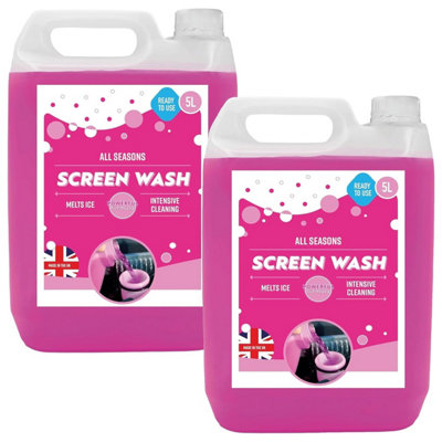 2 x 5L Pink Ready To Use All Season Windscreen Screen Wash Streak Free Finish