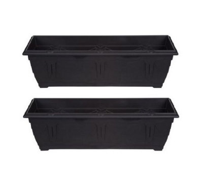 2 x 60cm Slim Plastic Venetian Window Box Trough Planter Pot Black Colour