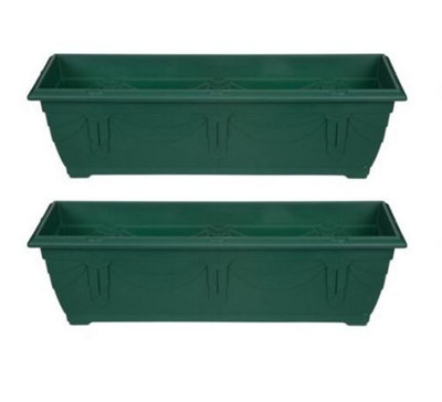 2 x 60cm Slim Plastic Venetian Window Box Trough Planter Pot Green Colour