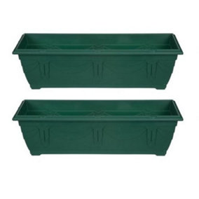 2 x 60cm Slim Plastic Venetian Window Box Trough Planter Pot Green Colour