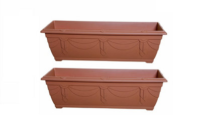 2 x 60cm Slim Plastic Venetian Window Box Trough Planter Pot Terracotta Colour