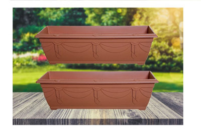 2 x 60cm Slim Plastic Venetian Window Box Trough Planter Pot Terracotta Colour