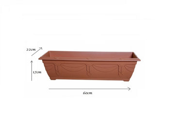 2 x 60cm Slim Plastic Venetian Window Box Trough Planter Pot Terracotta Colour