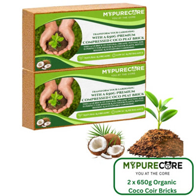 2 x 650g Organic Coco Coir Bricks Natural Coconut Fiber for Indoor & Outdoor Plants