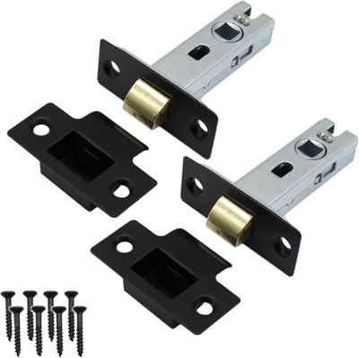 2 x 65mm Matt Black Tubular Latch, Matt Black Finish Premium Mortice Latch