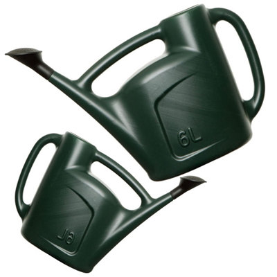 2 x 6L Green Plastic Watering Cans With Rose Head Sprinkler Perfect For Watering Plants & Flowers