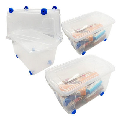 2 x 70L Plastic Reinforced Transparent Storage Boxes On Wheels Ideal ...