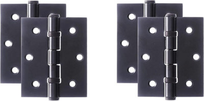 2 x 75mm 3" Matt Black Ball Bearing Hinges for Internal Doors