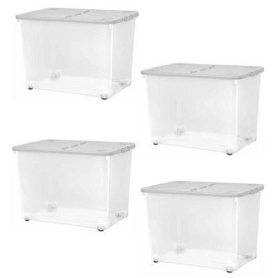 2 x 80 Litre Strong Stackable Folding Split Lids Storage Containers ...