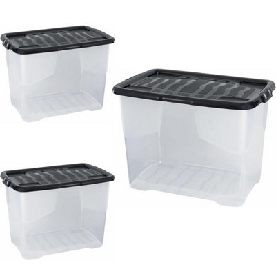 2 x 80 Litres Clear Transparent Base Curve Storage Containers With ...