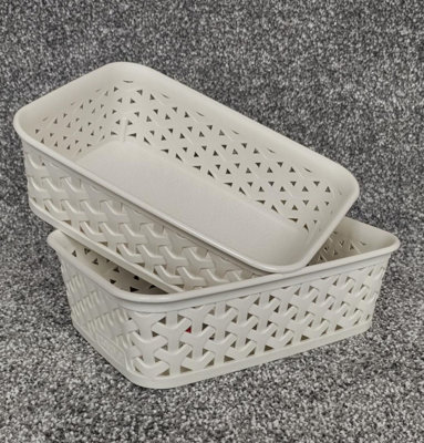 2 x A6 Cream Rattan Effect Storage Basket Tray Small Desk Tidy Office