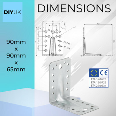 2 x Angle Brackets 70 x 70 x 55mm Corner Metal L Plate HEAVY DUTY 2.5mm Steel for Wood Fence Timber Sleeper - 6