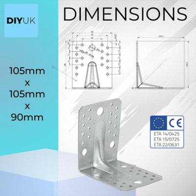 2 x Angle Brackets 70 x 70 x 55mm Corner Metal L Plate HEAVY DUTY 2.5mm Steel for Wood Fence Timber Sleeper - 7