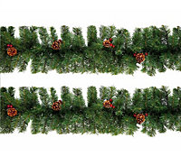 2 x Artificial Christmas Garland Red Berry & Pine Cones Green Garland 2.7M