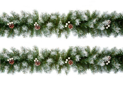 2 x Artificial Christmas Garland Snow Tipped White Berry and Pine Cone ...