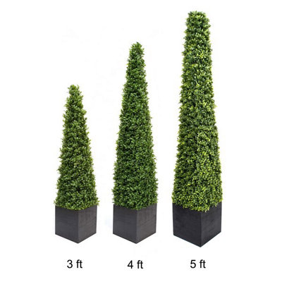 2 x Artificial Premium Quality Topiary Boxwood Pyramid Trees in Black ...