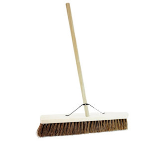 2 x Bassine Hard Bristle 18" Long Handle Indoor Outdoor Sweeping Brush
