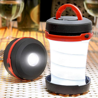 2 x Battery Powered Folding Lanterns - Pop Up Portable Camping Torch Lights with Carry or Hanging Handle - Each H13 x 8.5cm