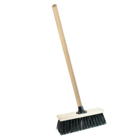 2 x Black 13" Strong PVC Bristle Brooms With Wooden Handle Ideal For Driveways, Warehouses & Garages