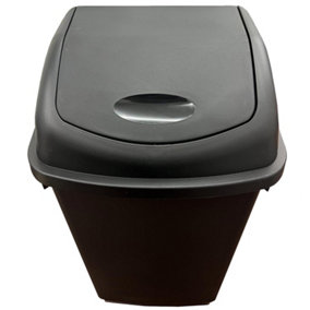2 x Black 25 Litre Home Kitchen Office Plastic Waste Bins With Swing Lids