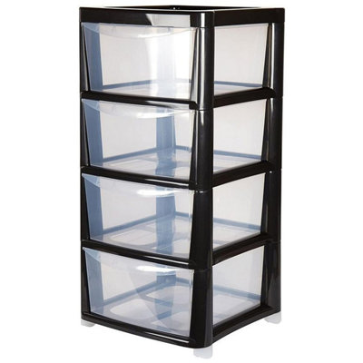 2 x Black 4 Tier Home Office School Clear Plastic Storage Unit Perfect For Bedside Organisation