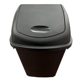 2 x Black 50 Litre Home Kitchen Office Plastic Waste Bins With Swing Lids