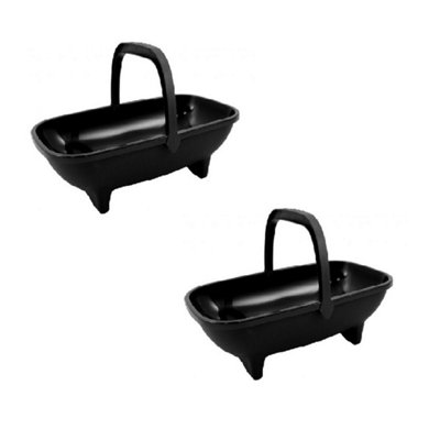 2 x Black Garden Trug Planter 53cm Plastic Basket Plant Pot With Handle