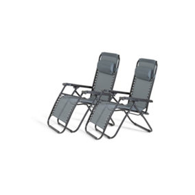 2 x Black & Grey Folding Zero Gravity Garden Chairs