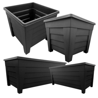 2 x Black Grosvenor Square & 2 x Long Grosvenor Troughs Planter Sets For Home & Garden