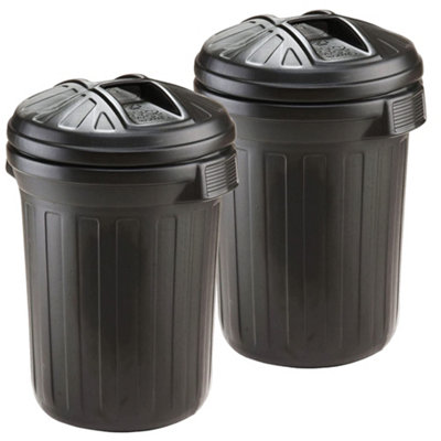 2 x Black Large 80 Litre Capacity Dustbin Heavy Duty Outdoor Shatterproof Refuse/Rubbish Bin With Lid