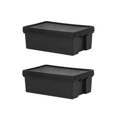 2 x Black recycled plastic 36L Storage Box