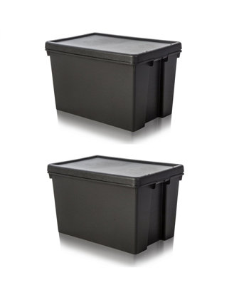 2 x Black recycled plastic 45L Storage Box