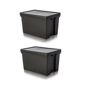 2 x Black recycled plastic 45L Storage Box