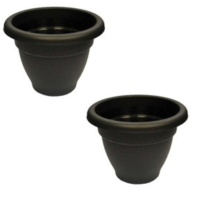 2 x Black Round Plant Pot Plastic Winchester Bell Garden Flower Patio Planter 30cm