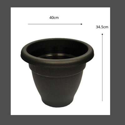 2 x Black Round Plant Pot Plastic Winchester Bell Garden Flower Patio Planter 40cm