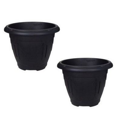 2 x Black Round Venetian Pot Decorative Plastic Garden Flower Planter Pot 43cm