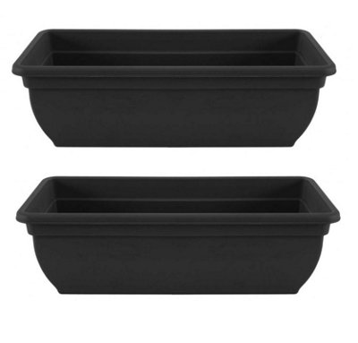 2 x Black Trough Plant Pot Plastic Winchester Garden Flower Patio Planter 46cm