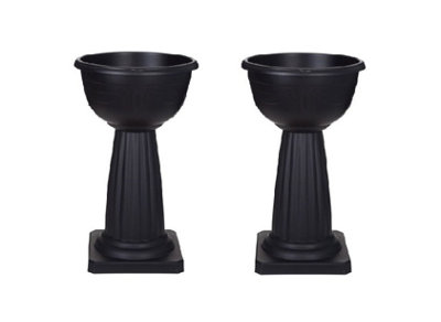 2 x Black Venetian Jardiniere Plant Pot Round Plastic Pedestal Flower Planter Bowl