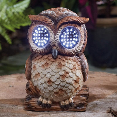 2 x Blinking Solar Owl Garden Statue 18.5cm Wildlife LED Outdoor Ornament