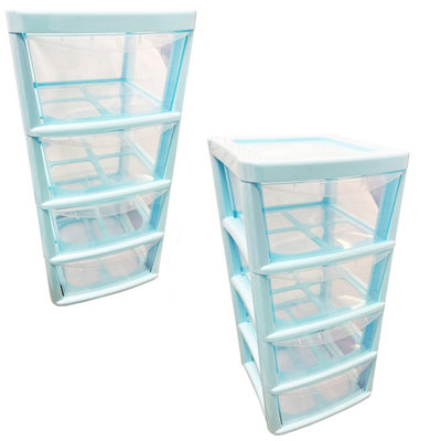 2 x Blue 4 Tier Home Office School Clear Plastic Storage Unit Perfect ...