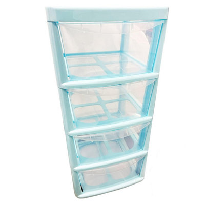 2 x Blue 4 Tier Home Office School Clear Plastic Storage Unit Perfect ...