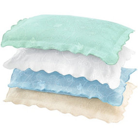2 x Blue Gabriella Pillow Shams - Machine Washable Pillow Cases with Floral Design & Matelasse Weave - Measure W70 x D50cm
