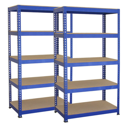 2 x Blue Racking Bay Unit 5 Tier Heavy Duty Steel Metal 150kg capacity Per Shelf Garage Shelves Storage