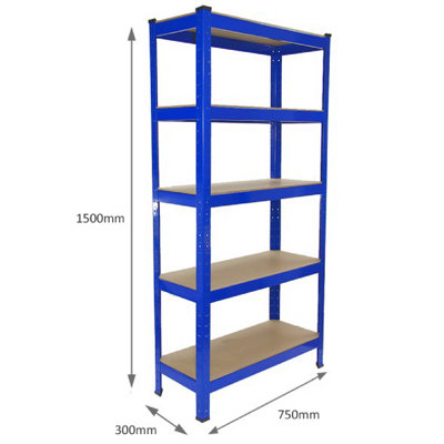 2 x Blue Racking Bay Unit 5 Tier Heavy Duty Steel Metal 150kg capacity ...