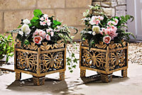 2 x Bronze-Effect Butterfly Planters - Decorative Lightweight Outdoor Garden Patio Square Flower Plant Pots - Each 31x27x27cm