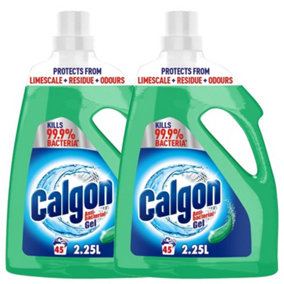 2 x Calgon Antibacterial Gel Washing Machine Softener 2.25 Litres Total 4.5L