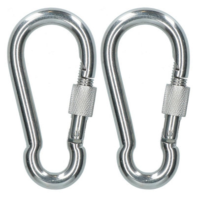 2 x Carabiner Carbine Hook with Screw Gate 10mm MARINE GRADE Stainless Steel